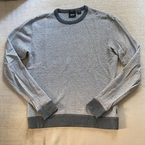 Hugo Boss Abruzzi 14 Slim Fit Crewneck Gray Striped Long Sleeve Sweater Size M